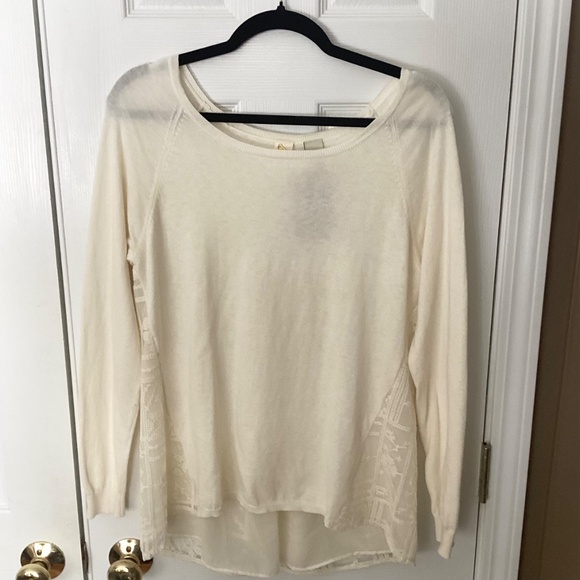 Anthropologie Ivory Mixed Media Lace Knit Boho Top NWT Size Large - Picture 2 of 11
